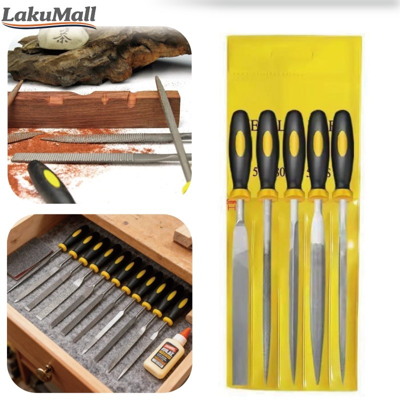 Kikir Baja 5PCS/Set 7 Inch Dengan Handle Karet Untuk DIY Dan Perbaikan Alat Kikir Besi Pegangan Nyam