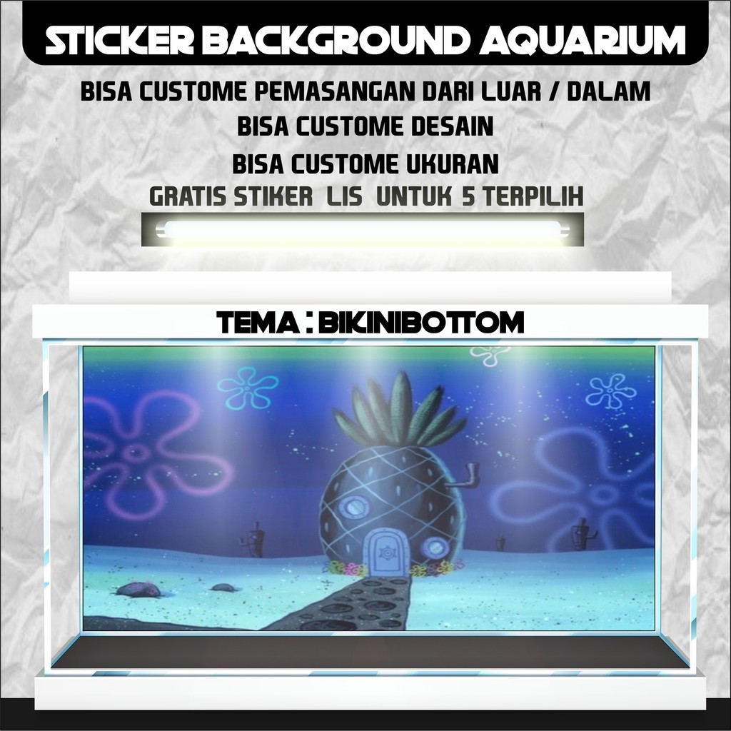sticker wallpaper background aquarium belakang 3d tema gambar  bikinibottom 3d