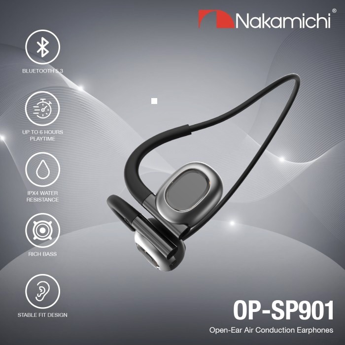 Nakamichi OP-SP901 Open Ear Konduksi Udara Bluetooth TWS HD Earphone Nirkabel Open-Ear, Suara Jernih