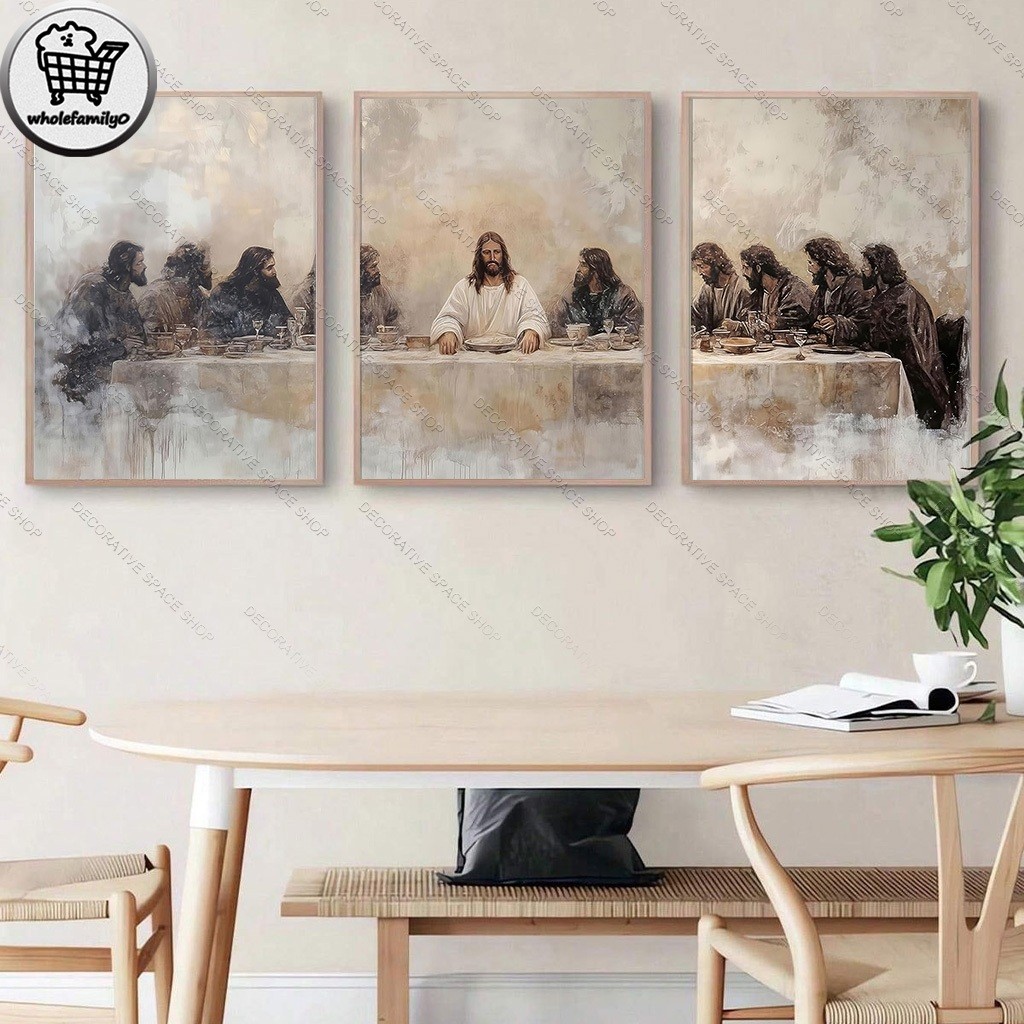 Set 3 Pcs Hiasan Dinding Perjamuan Terakhir(Last Supper)Pajangan Lukisan Yesus Kristus Untuk Ruang T