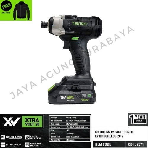 TEKIRO CORDLESS IMPACT DRIVER XV BRUSHLESS 20 V / BOR OBENG XV 20V