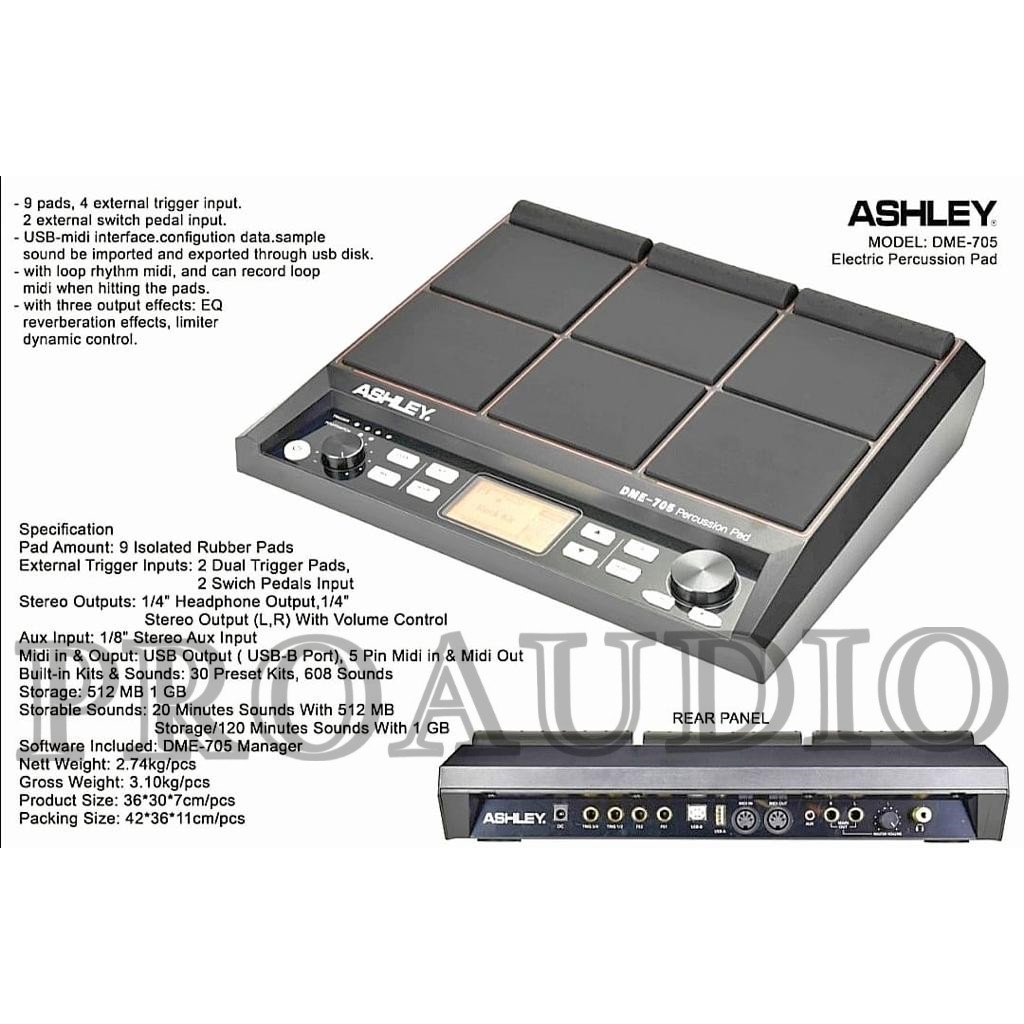 Drum Elektrik Ashley DME 705 Electric Percussion Pad Original DME705 MIXER AUDIO