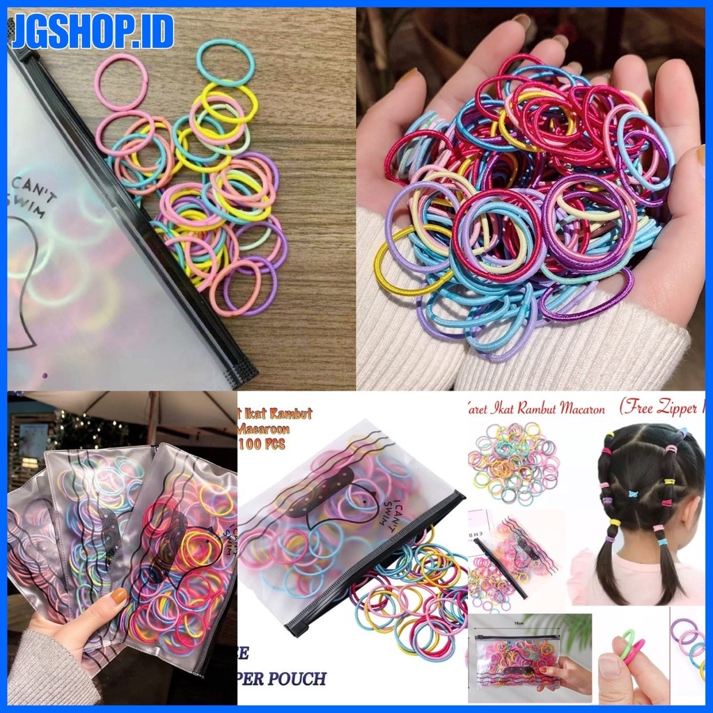 NEWS Karet Ikat Rambut Anak Kecil Macaron Isi 100 POUNCH Dompet Tas Korea