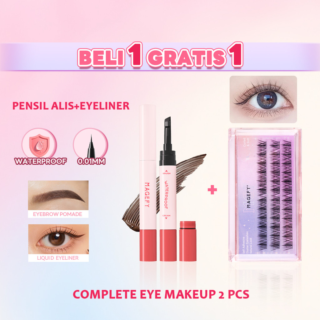 Pomade Alis Creamy 2-in-1 Waterproof & Clump-Free+Bulu Mata Palsu Eyelash Extension Free-Glue 11mm N