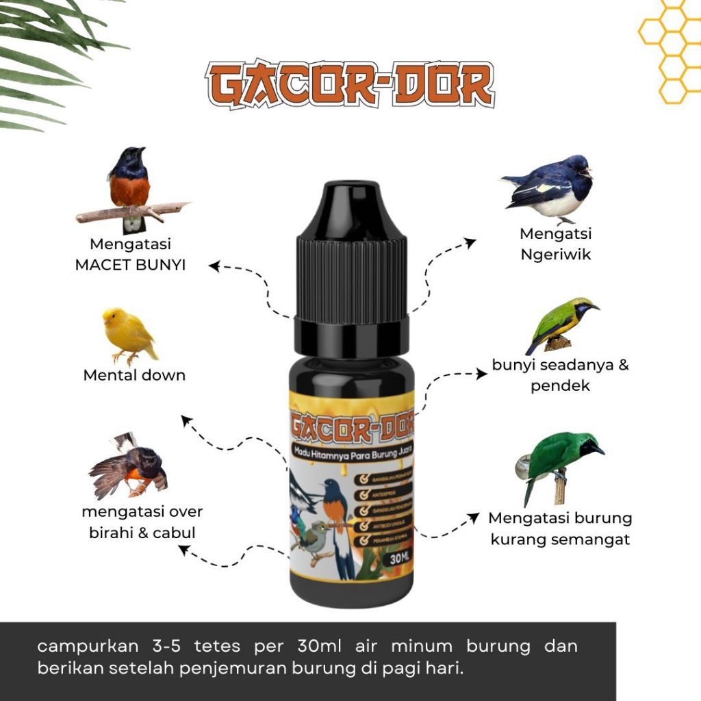 GACOR DOR 15ML MADU HITAM VITAMIN PENGGACOR BURUNG KICAU MURAI KACER TRUCUK KENARI PLECI CENDET