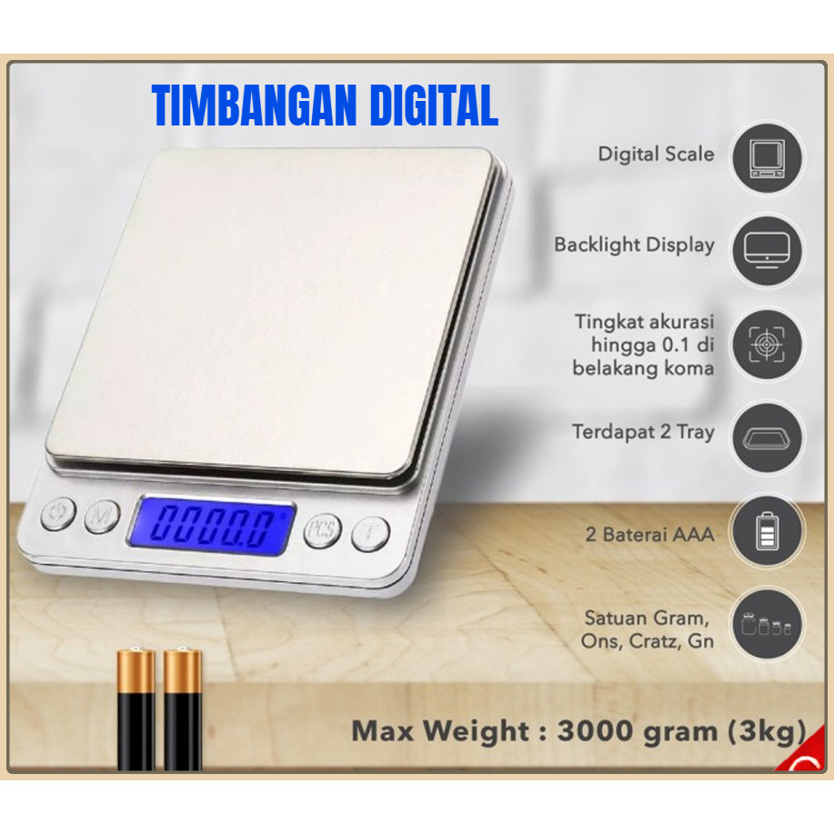 Timbangan Dapur Digital LCD I2000 2kg 2000g  3kg 3000g | Timbangan Kopi Emas Bumbu Dapur I-2000 | Sc