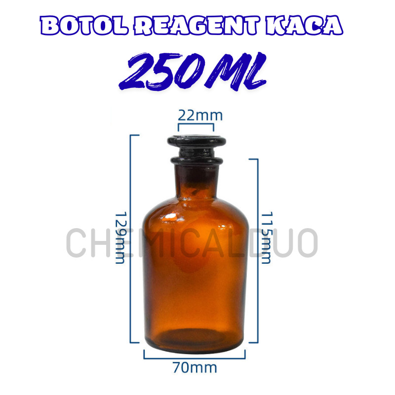 Botol Reagen Kaca Amber 250ml Botol Laboratorium Coklat Narrow Neck Mulut Kecil Tanpa Skala untuk Pe