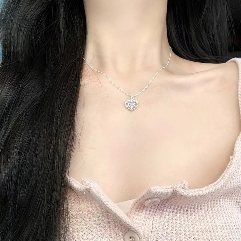 MSCKalung Wanita Heart Moonstone Kalung Fashion Liontin Hati