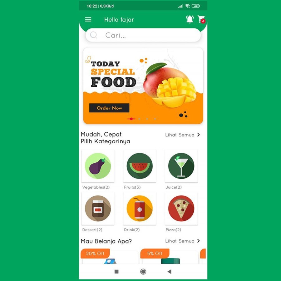 Souce code Aplikasi pemesanan Makanan dan sayuran Android Studio