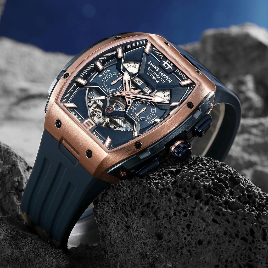 Evans Jayden Jam Tangan Pria 9620 Rubber Automatic Movement Silicon Kaca Sapphire Chronograph Water 