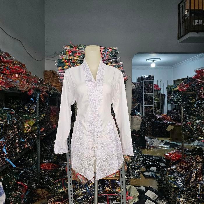 Kebaya encim putih Kebaya Lengan panjang Kebaya Furing Kebaya kerancang - Putih lengan 7/8, M