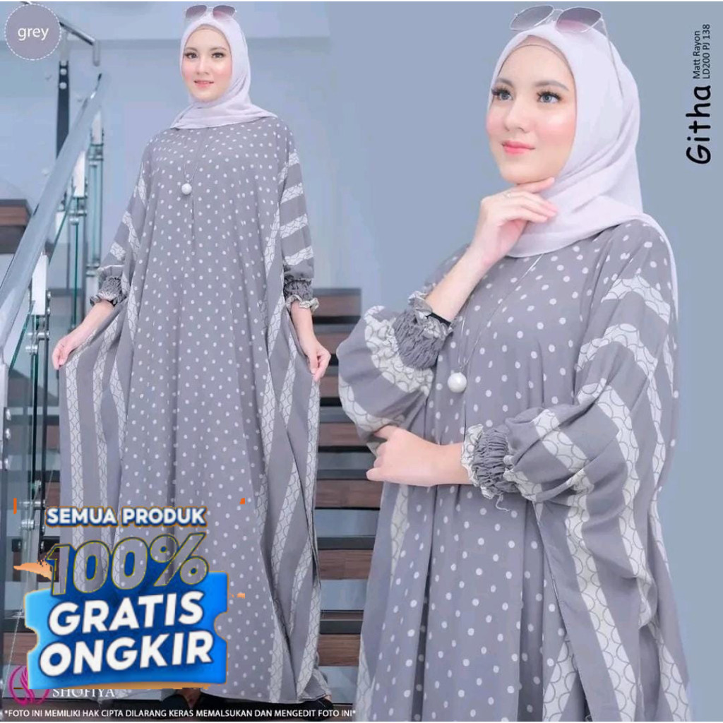 Anggi Home Kaftan Rayon Super Jumbo XXXL Busui Resleting Motif Polkadot / Kaftan Wanita / Gamis Arab
