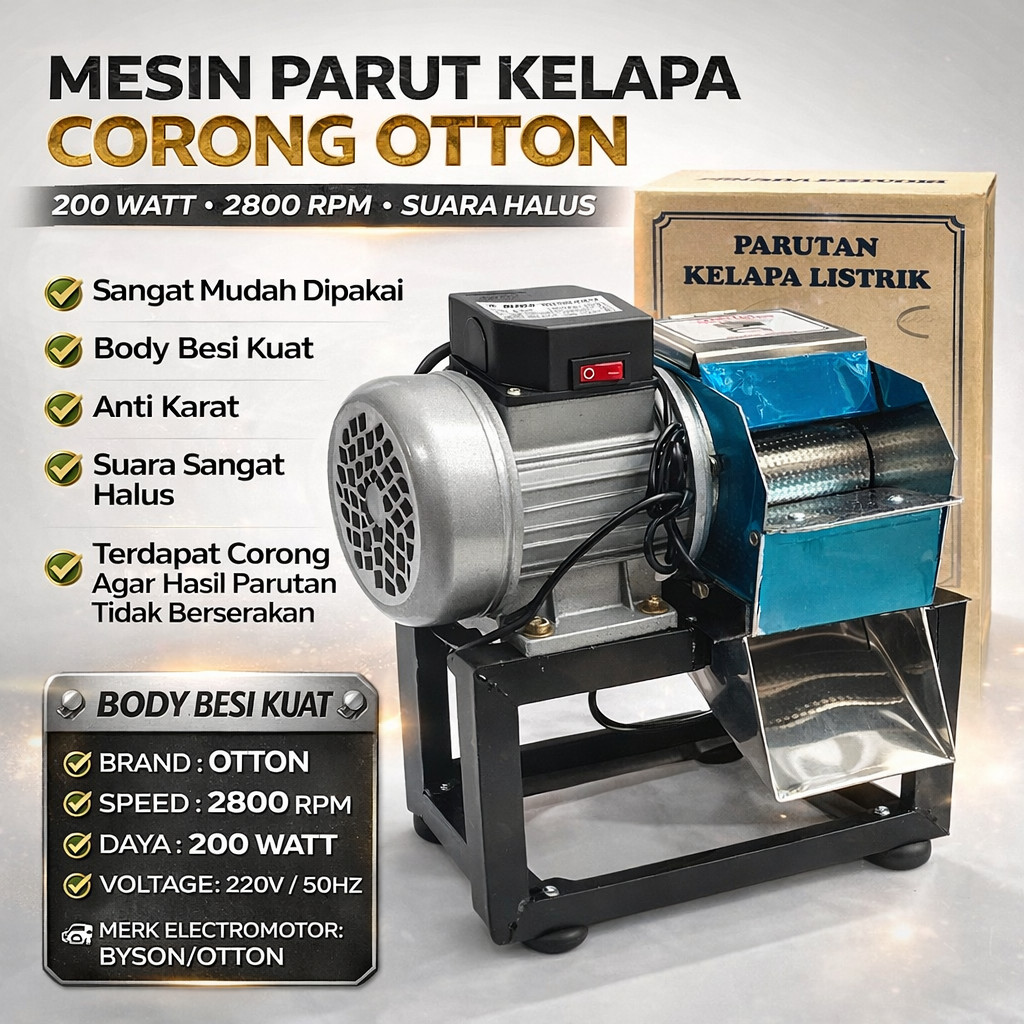 MESIN PARUT KELAPA LISTRIK OTTON CORONG BESI – PARUTAN KELAPA SERBAGUNA UNTUK USAHA & RUMAH TANGGA