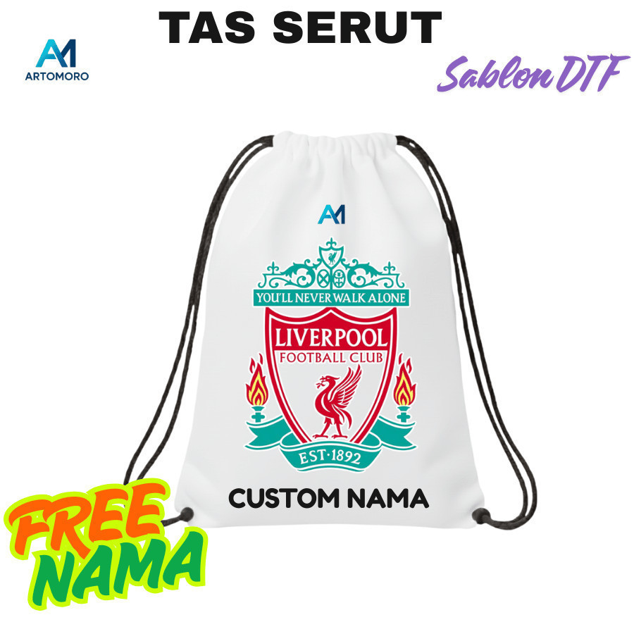 TAS SERUT Tas Serut Anti Air | LIVERPOOL | Tas Serut Motif Bola |TAS /BOLA Free Custom Nama by