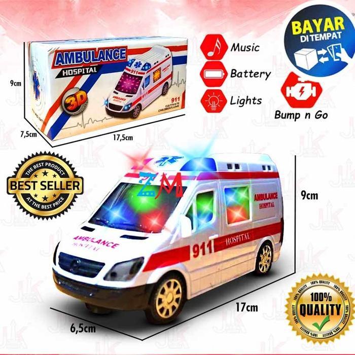 Big Sale Yoli Toys Mainan Anak Mobil Ambulans Bump And Go 3D Lampu Dan Suara Ambulance