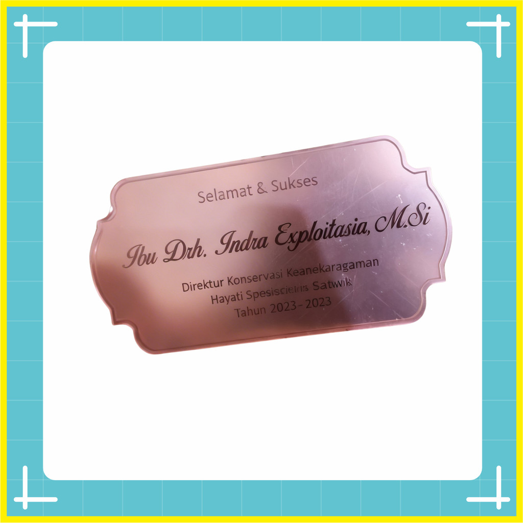 Plat Nama Mahar Akrilik Mirror Gold Custom - Nama Pengantin Grafir Laser Cut - Aksesoris Seserahan M