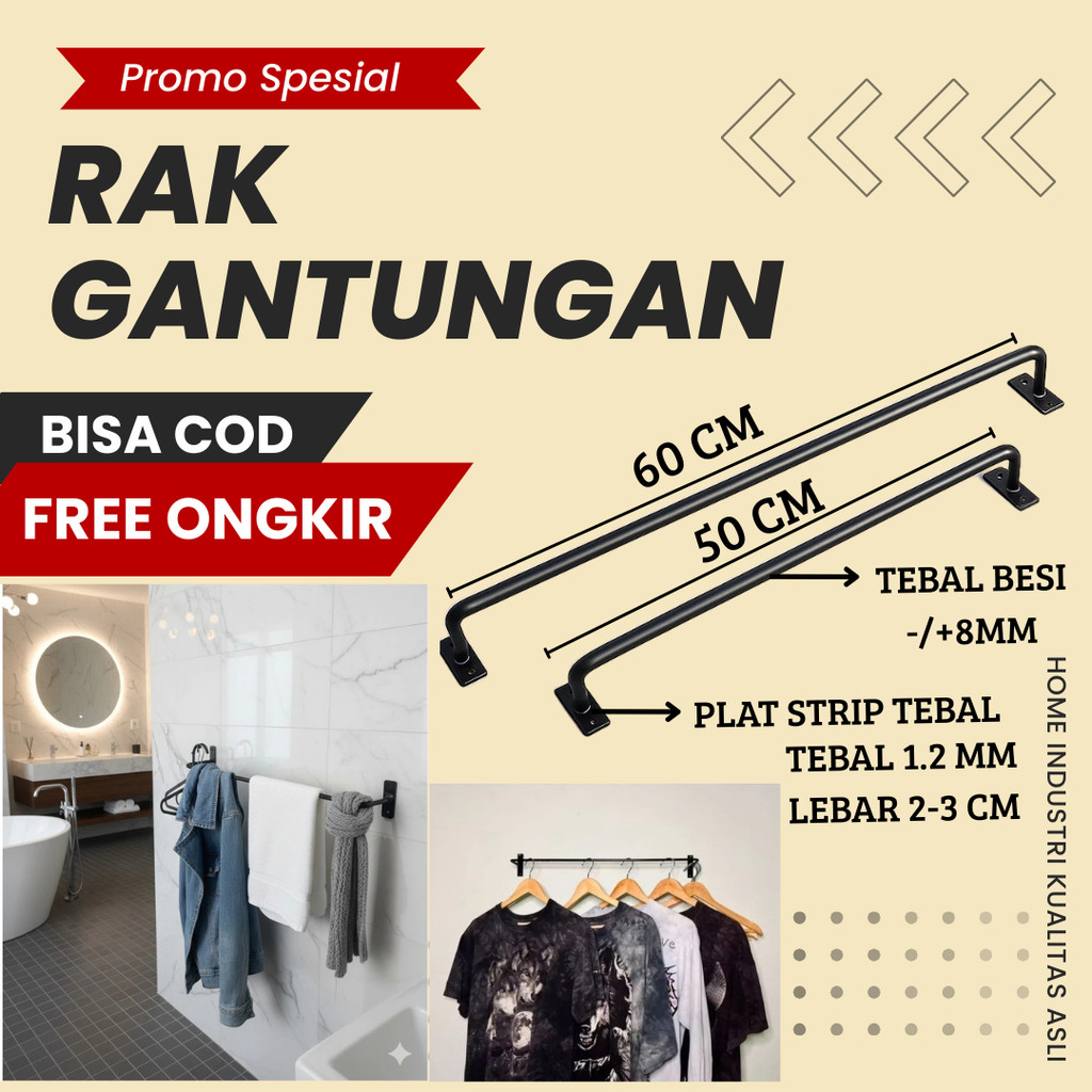 rak gantungan baju tempel dinding  / gantungan handuk tempel dinding / gantungan baju tempel