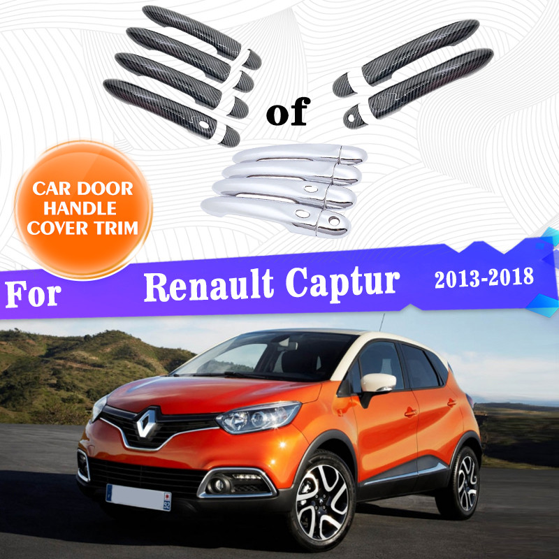 Penutup Gagang Pintu Untuk Renault Captur 2013~2018 Hitam Mengkilap Serat Karbon Krom Aksesoris Mobi
