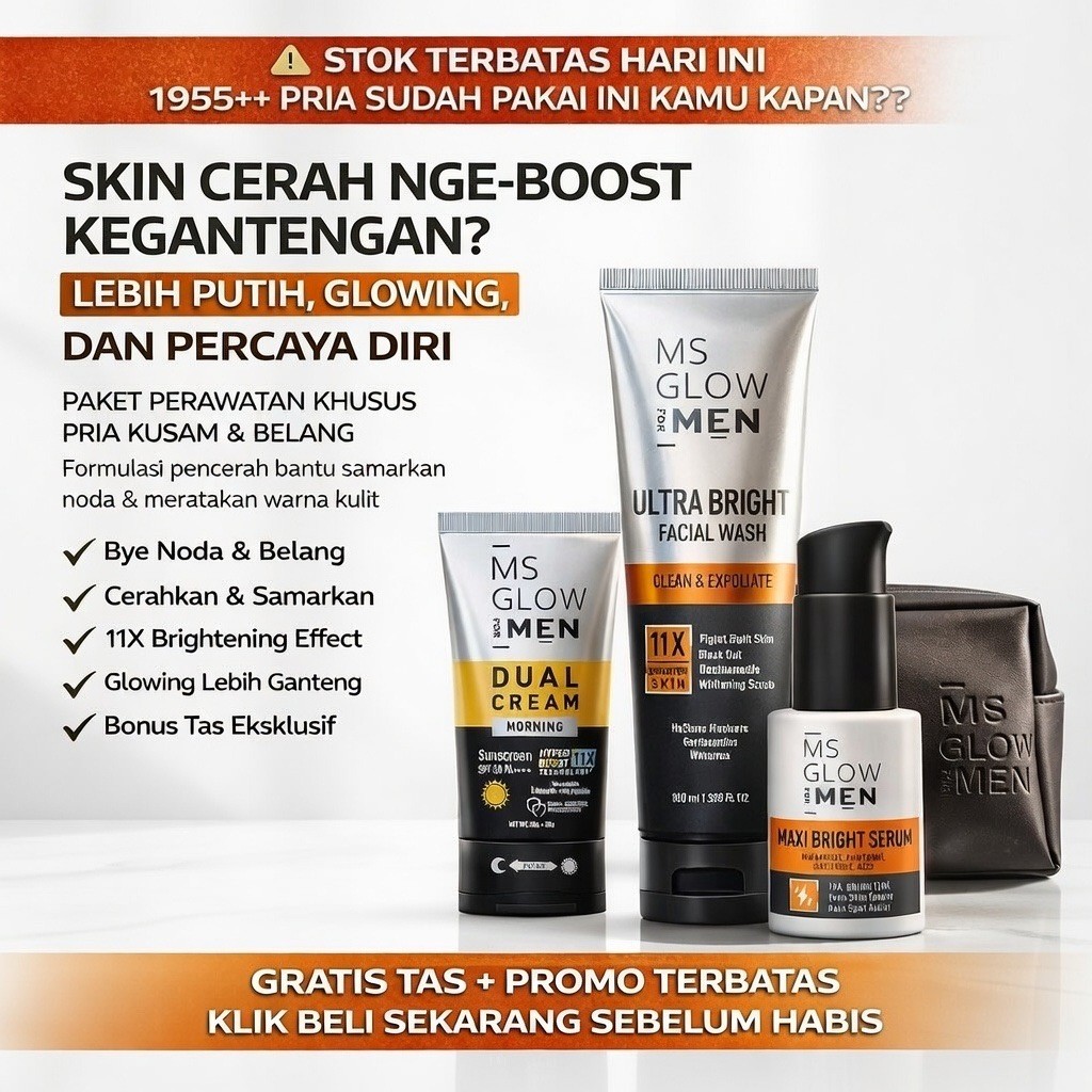 MS Glow Men Paket New Brightening Original BPOM Skincare Pria Wajah Kusam dan Noda Hitam Ms Glow For