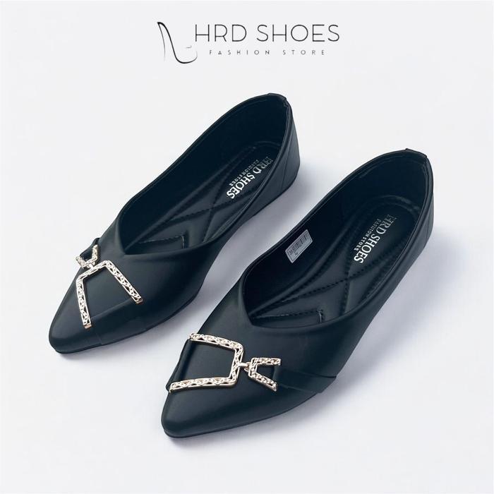 Sepatu Flatshoes Wanita Kerja Kantoran | Flatshoes Wanita Santai Hitam Cewek - Hitam, 36