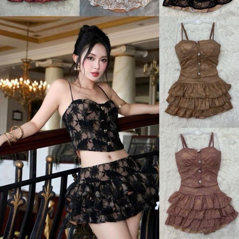 MB - SETELAN ROK MINI RUMBAI BRUKAT WANITA FASHION IMPORT BANGKOK BKK