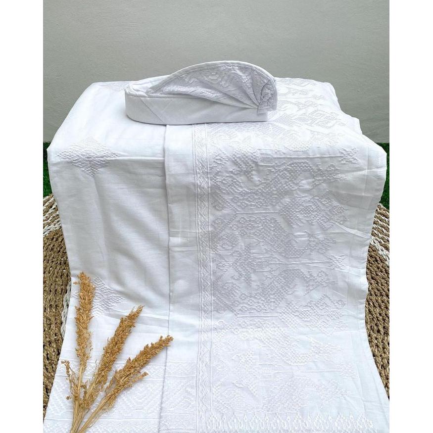 Set setelan couple kamen saput udeng songket bordir - Putih, Kamen saja