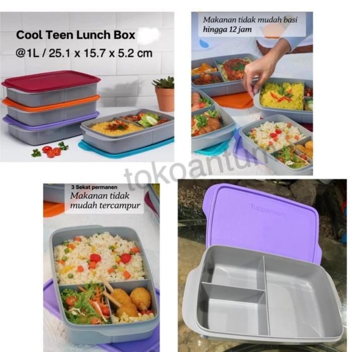 Collection New Tupperware Tempat makan bersekat + sendok garpu - Ungu + Cuttlery