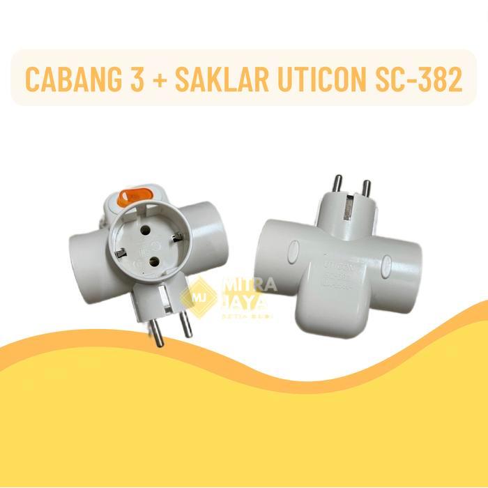 Steker T + Saklar Uticon SC-382 / Cok Cabang 3