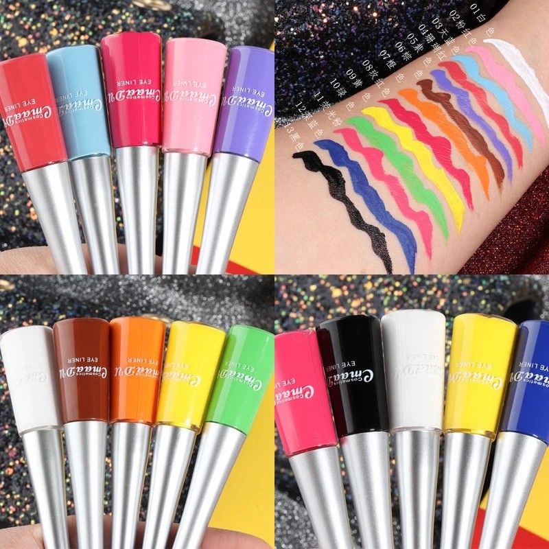(Fast pengiriman) 17 Warna Neon Liquid Eyeliner Pencil Tahan Air Warna-warni Biru Hijau Kuning Putih