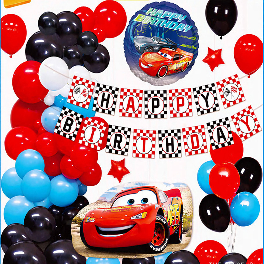 Set Dekorasi Pesta Ulang Tahun Anak Tema Mobil Balap Paket Balon Happy Birthday Party Decoration Car