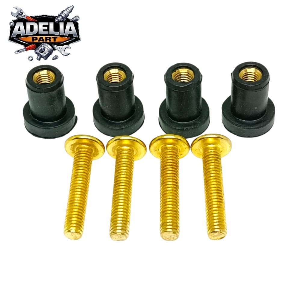 Baut Visor Baut Stainless Gold & Mur Karet Visor Motor Nmax Old/Nmax New/Lexi/Aerox/Xride