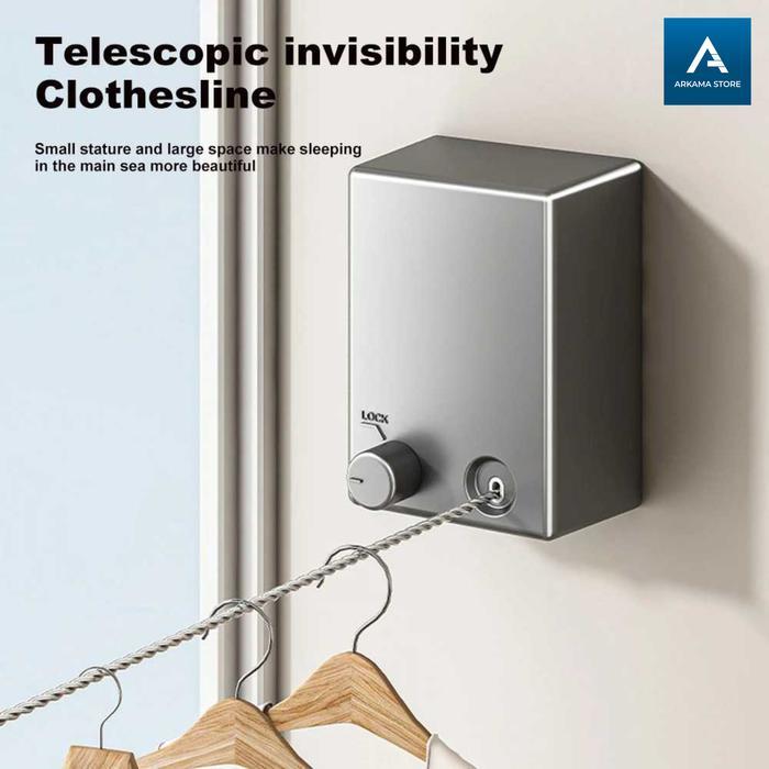 jemuran baju lipat tali jemuran gantungan pakaian gulung portable indoor outdoor tempel dinding