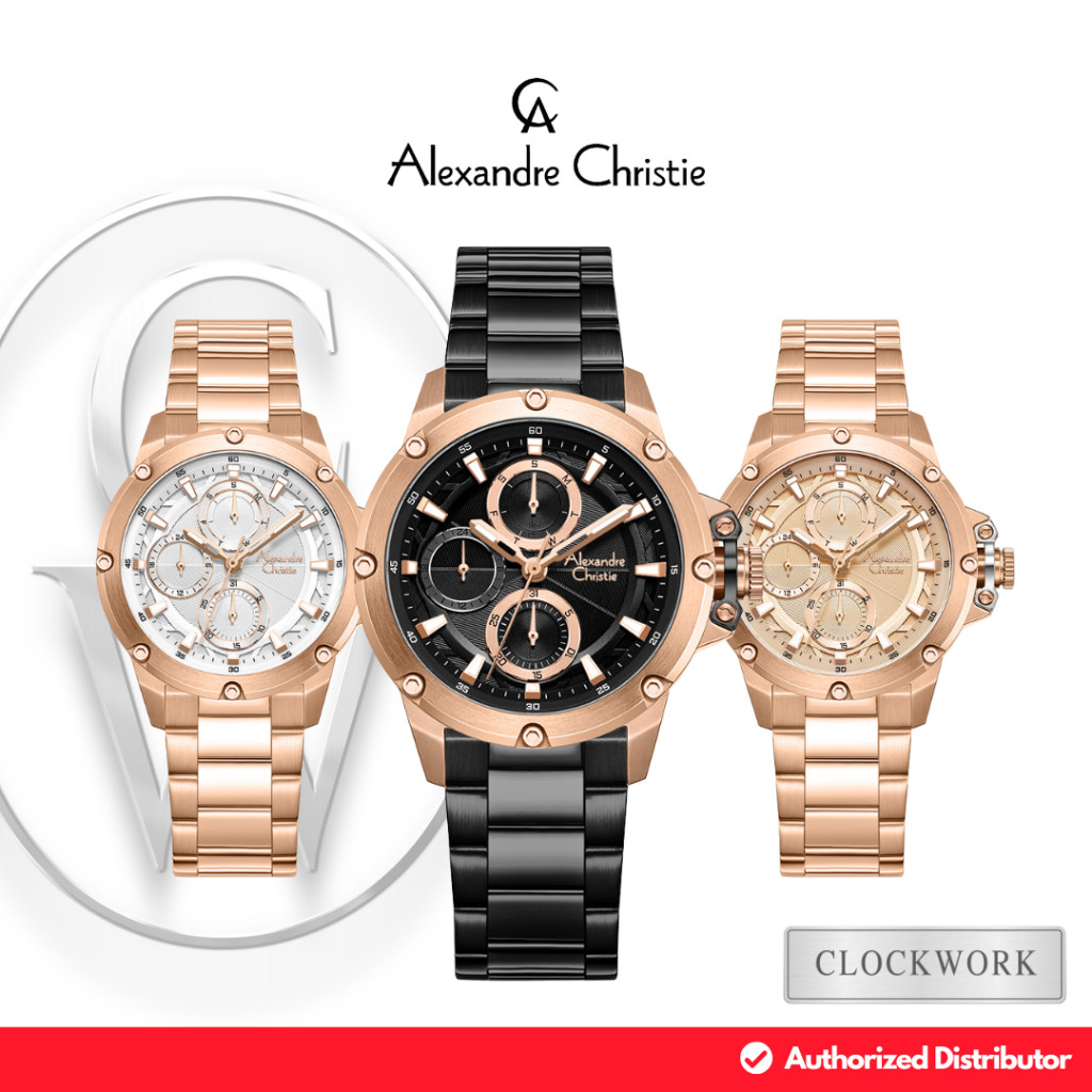 Jam Tangan Wanita Alexandre Christie Multifungsi AC 6564 BFB Rantai Mewah Formal Rosegold Original