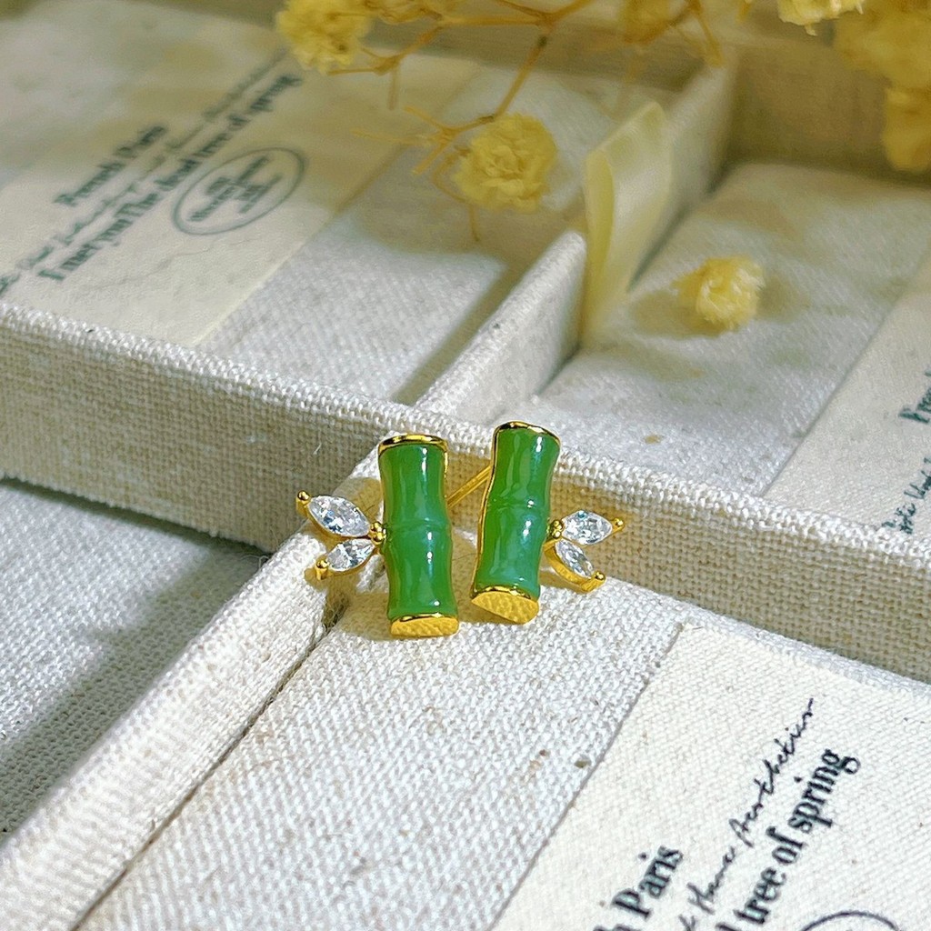 Anting-anting Hanfu Qipao Sederhana Gaya Cina Modern dengan Batu Giok Hetian dan Perak Murni Anting-