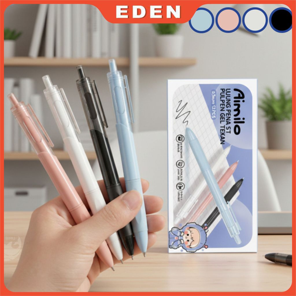 Eden - Pulpen Gel Retractable Isi 12PCS Gel Pen 4 Warna 0.5mm