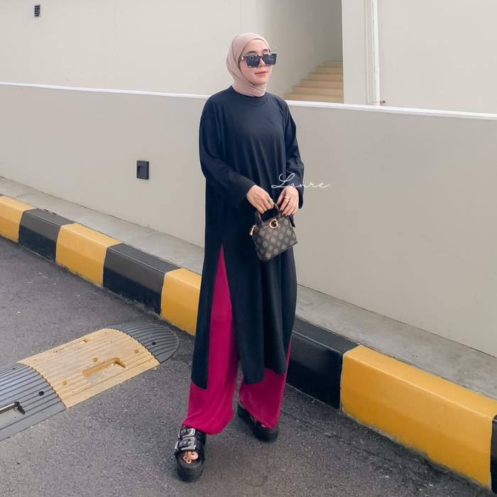 Promo Guncang Nuna tunik busui Tunik high slit Tunik cotton combed Polos Kaos Basic Wanita Muslim Le