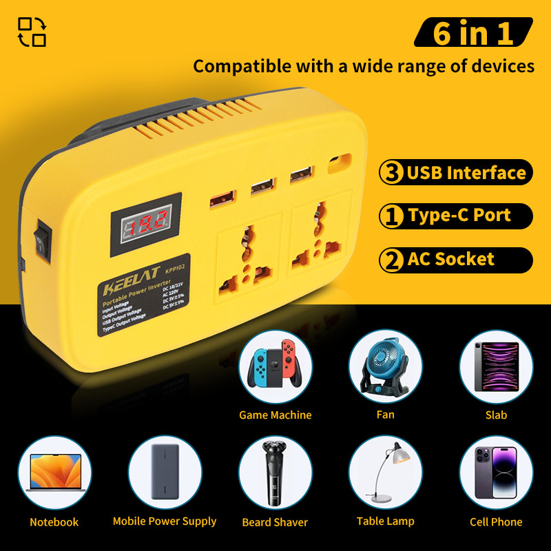 KEELAT Inverter 20V ke 220V 150W -  Baterai LXT Soket Konverter Daya Multifungsi Pengisi Daya Cepat 