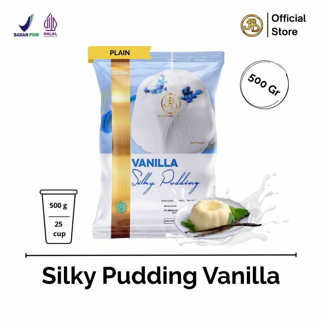 Bubuk SILKY PUDDING VANILLA Plain TANPA GULA ukuran 500g - Jakarta Bubble Drink | BPOM&HALAL