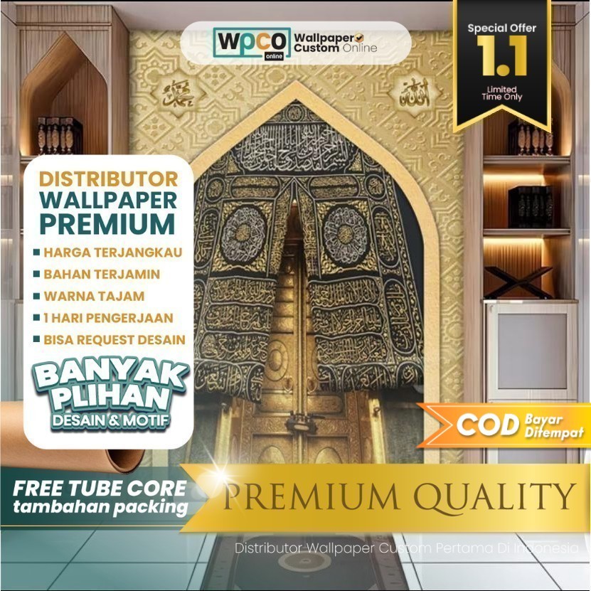 Stiker Dinding untuk Mushola Gambar Mihrab Kabah Motif Religi