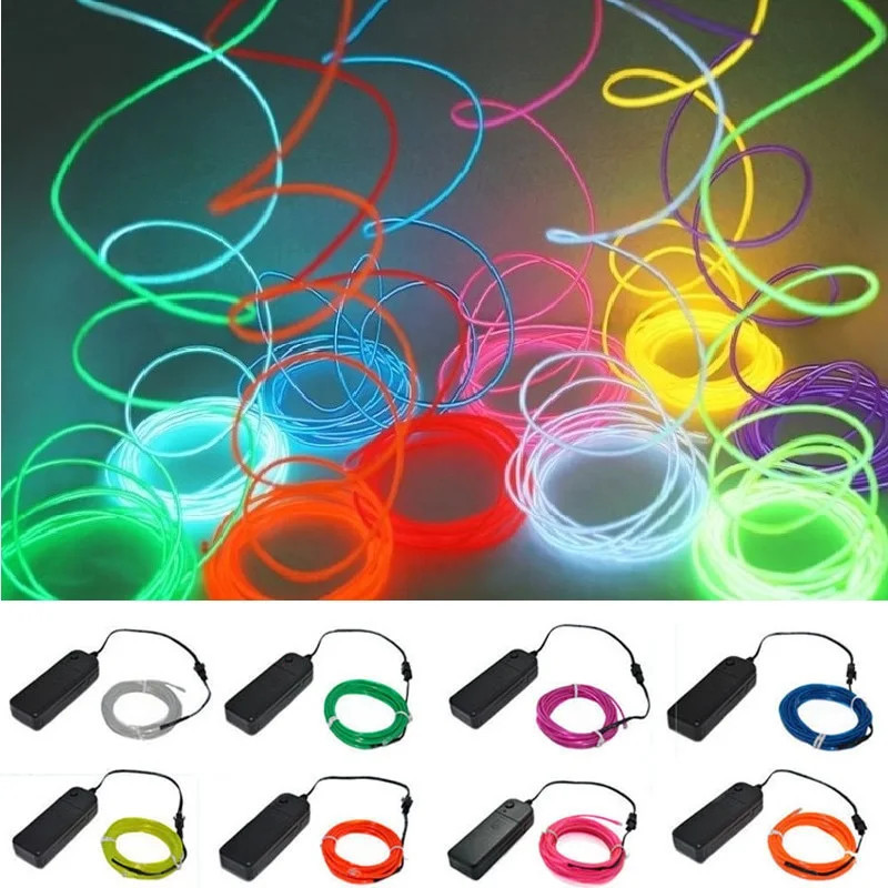 Kabel Neon EL Glow 1m 2m 3m 5m untuk Pesta Dansa Natal, Kostum DIY, Lampu Berwarna-warni, Lampu LED 