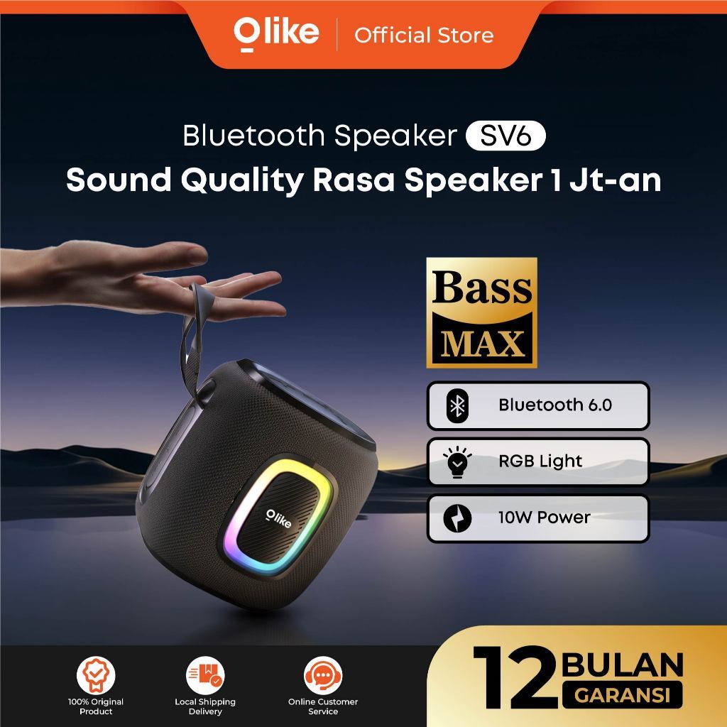 OLIKE Bluetooth Speaker SV6 10W Subwoofer Dual Bass Bluetooth 6.0 TWS RGB Light 2000mAh 6 Jam Portab