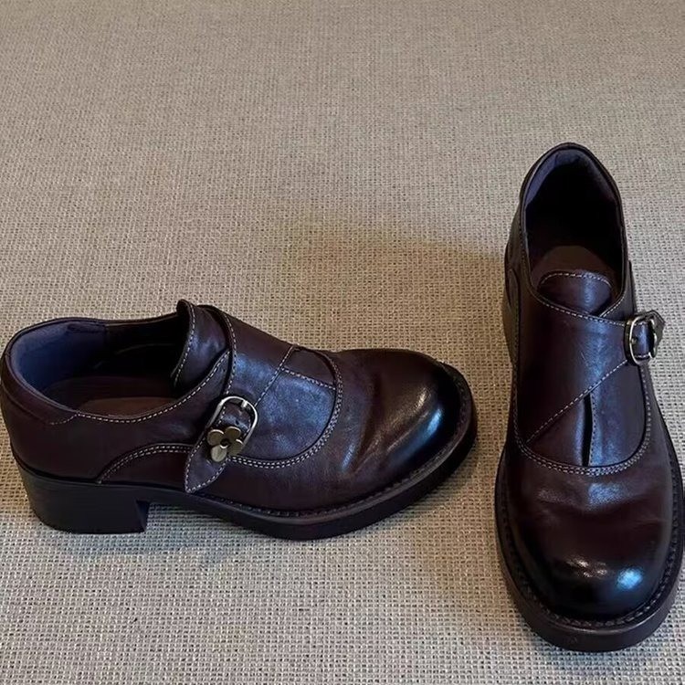 Sepatu loafers sol tebal bergaya retro Inggris berbahan kulit lembut baru