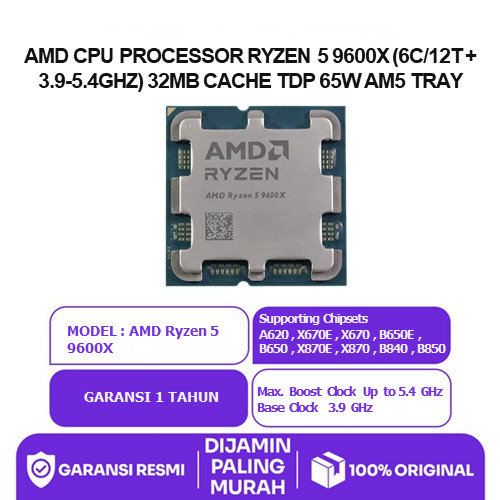 AMD CPU PROCESSOR RYZEN 5 9600X (6C/12T + 3.9-5.4GHZ) 32MB CACHE TDP 65W AM5 TRAY