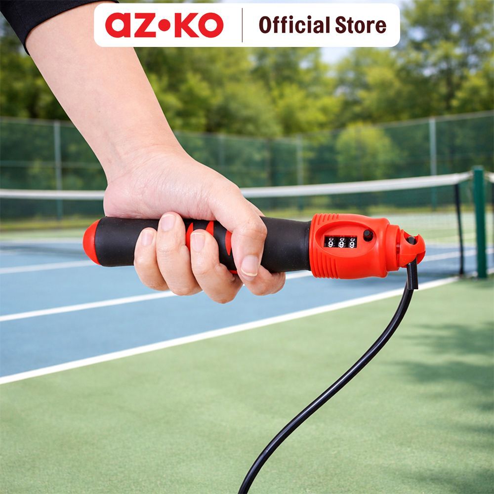 AZKO Kinetic Tali Skipping Dengan Counter - Hitam/Merah Skip Rope Jumping Rope Tali Olahraga Lompat 