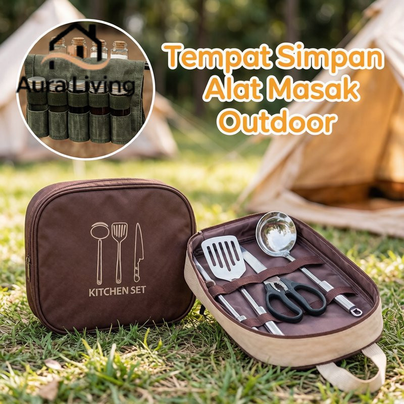 Tas Penyimpanan Peralatan Masak Portable Tahan Air Kompartemen Rapi Camping Hiking Piknik Outdoor