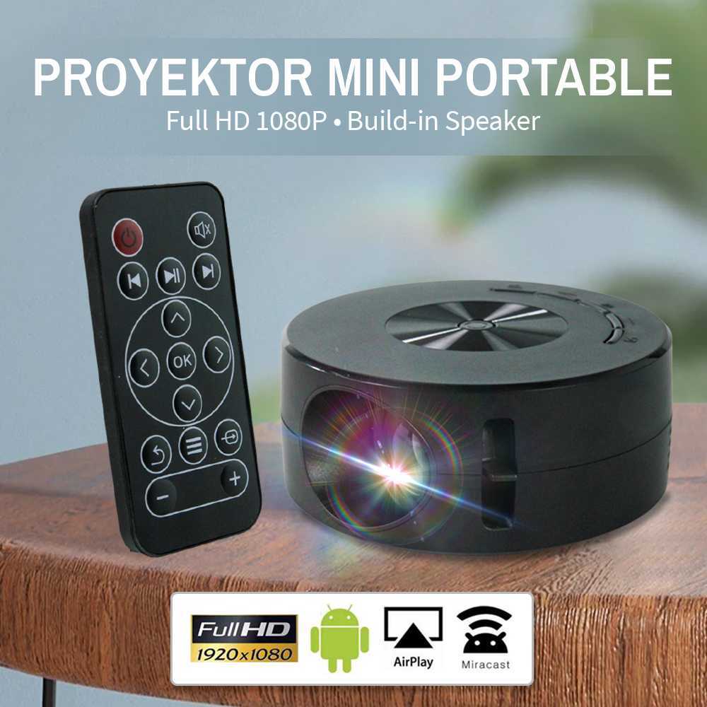 Proyektor Mini Portable LCD Full HD 1080P Projector HP Screen Mirroring Smartphone iOS Android Built