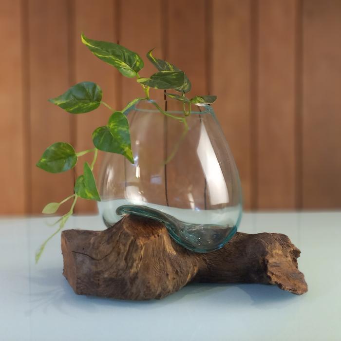 Leolle Bali Vas Bunga Kaca Tiup Wood Glass | Terrarium Kaca Unik Dekorasi Meja Estetik | Akuarium Mi