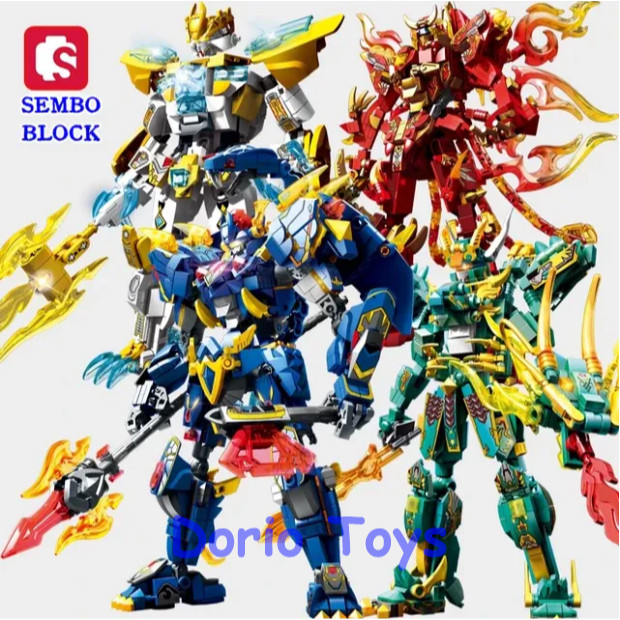 Mainan Robot Mecha Armor - Koleksi Mythical Beast: Naga Azure, Harimau Putih & Phoenix Mainan Balok