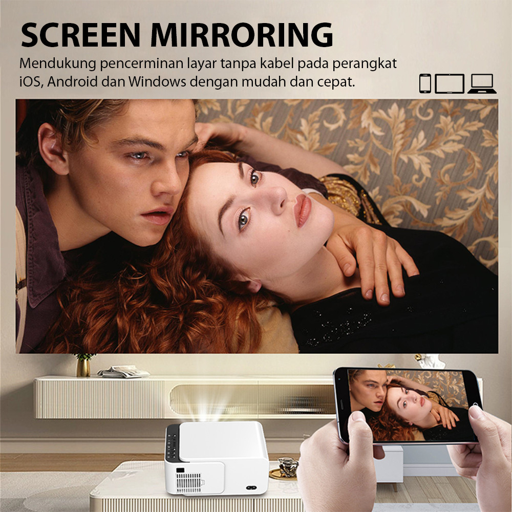 Proyektor Android T5 2800 Lumens 1080P Proyektor Portable Mini Android Bluetooth Mirroring Hp