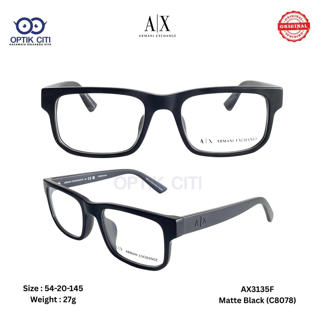 Frame Kacamata Pria Kotak Armani Exchange AX 3135 F - Matte Black C-8078 Original